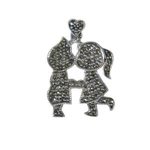 Sterling Silver Marcasite Childrens Pendant, Vintage Little Boy and Girl Pendant